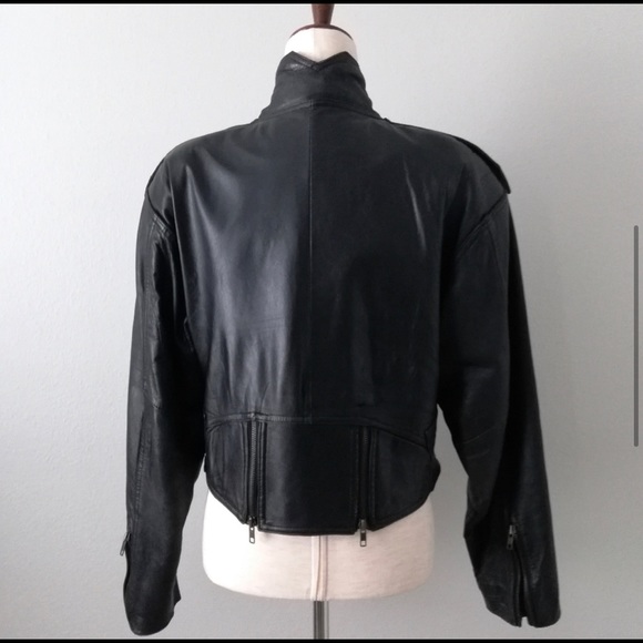 LAROXX Vintage Black Leather Cropped Moto Jacket - Picture 6 of 16